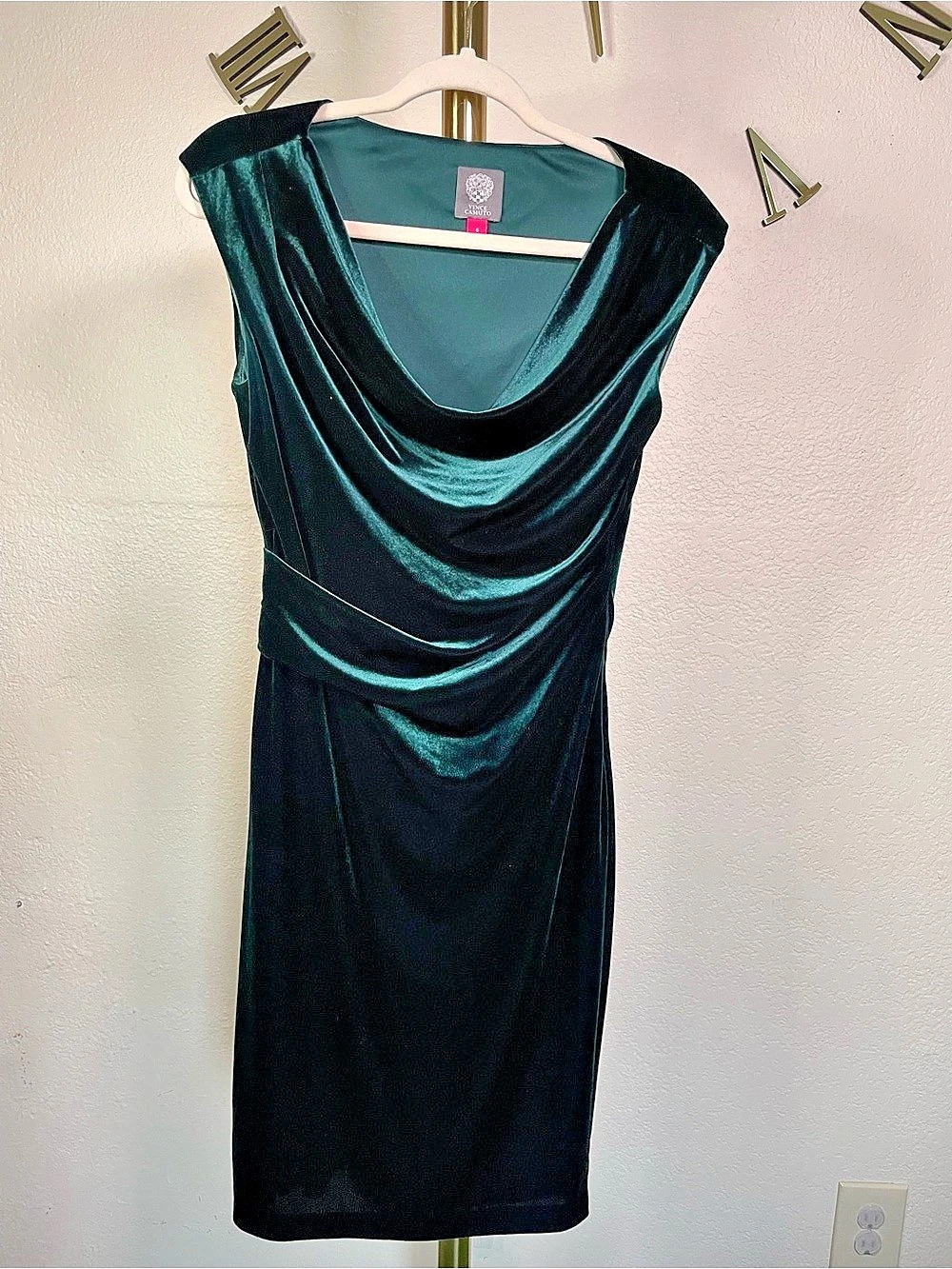 Vince Camuto Velvet Cowl Neck Sheath Dress Green Size 6